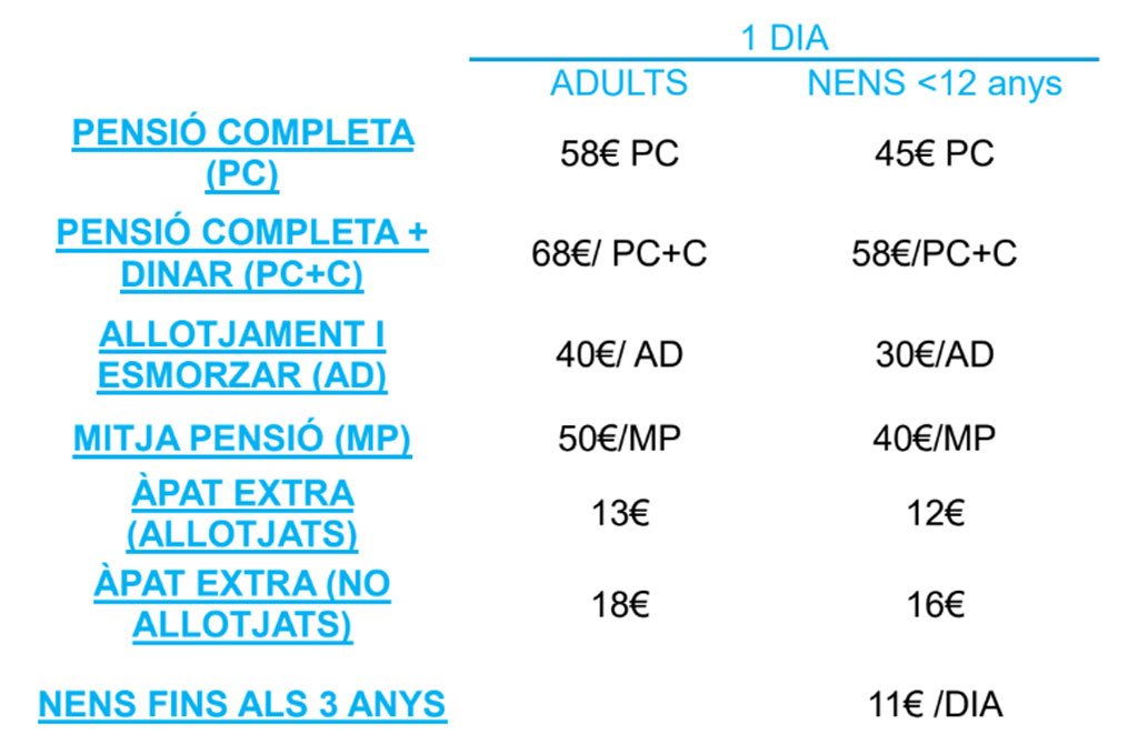 tarifas 2025-2026 albergue mirador